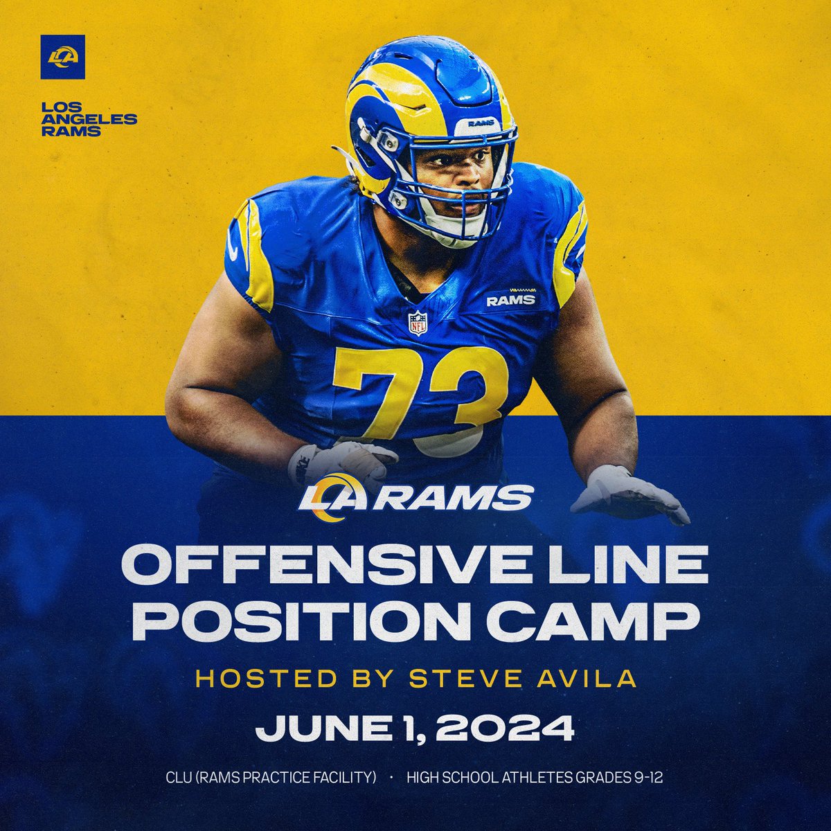 🚨 NEW DATE! @Stevelavila x @RamsNFL Offensive Line Position Camp on Saturday, June 1st at the Rams Practice Facility! » bit.ly/4dngufD