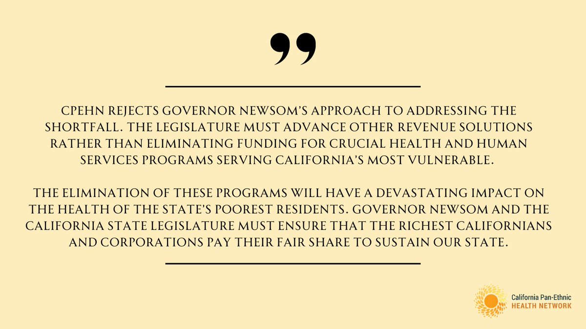 CPEHN Opposed to @CAgovernor @GavinNewsom Balancing California's Budget on the Back of the Most Vulnerable. #CAbudget #CAleg Read our full statement here: cpehn.org/what-we-do-2/s…