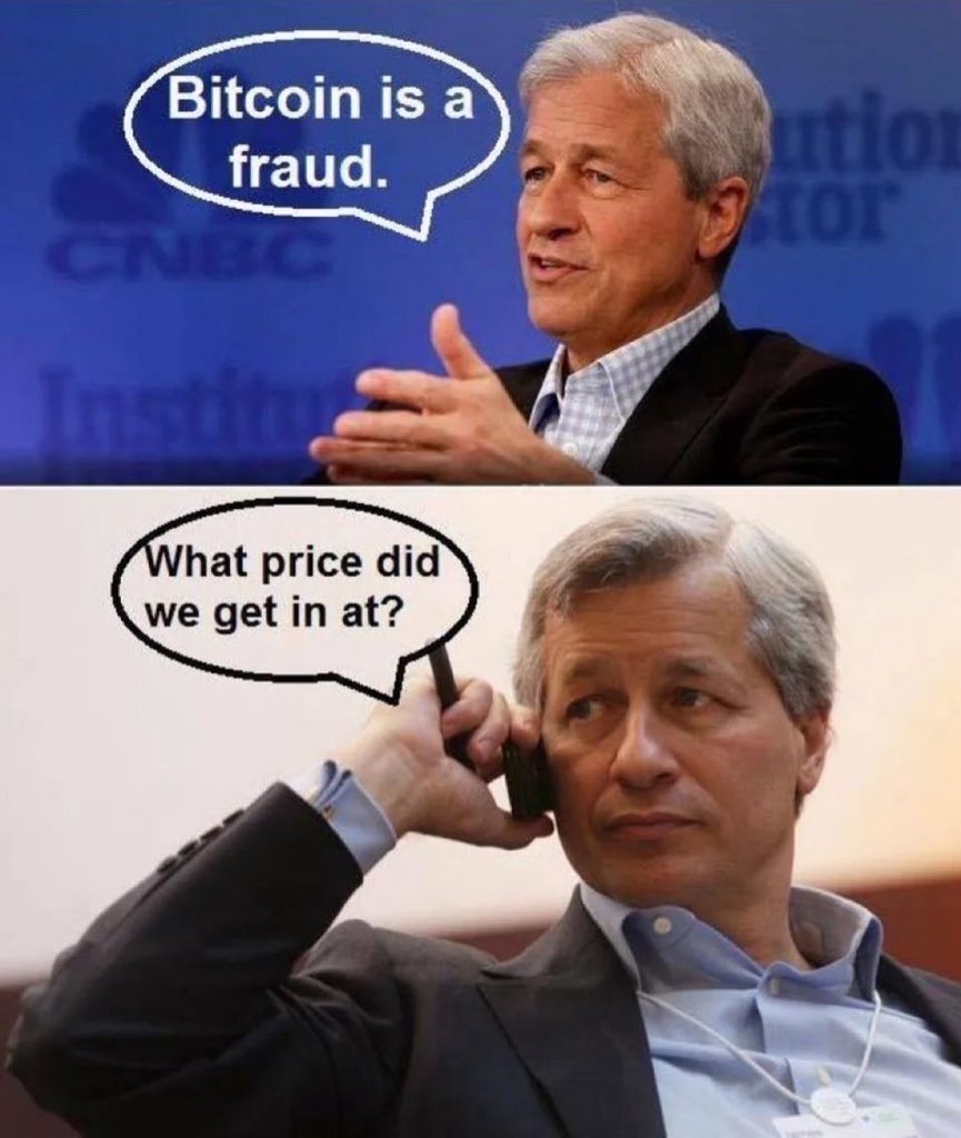 Breaking: JP Morgan has bought $625,000 dollars worth of bitcoin

their CEO called it a fraud 2 weeks ago