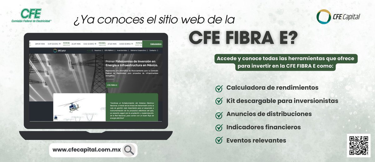 #CFECapital | Accede y conoce todas las herramientas que ofrece la filial CFECapital para invertir en la Fibra E. Para más información visita: cfecapital.com.mx