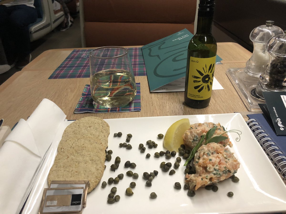 I may be spending Friday night on my own but as solo dinners go, this is not bad. And the crew aboard @CalSleeper never let you feel alone. #sleepertrain #traintravel #visitscotland