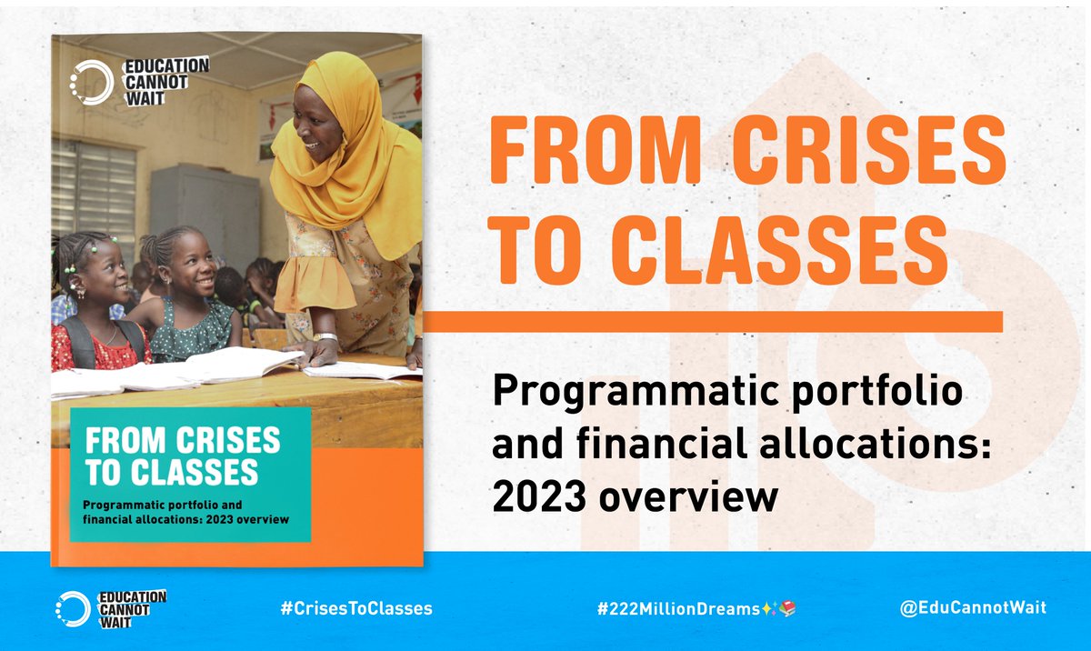 From #CrisesToClasses: #ECW's🆕Programmatic Portfolio & Financial Allocation Overview! 📊Learn more about ECW-funded education in emergencies & protracted crises programmes, investments & our efforts to strengthen the 🌎#EiEPC architecture in 2023. 👉educationcannotwait.org/resource-libra…