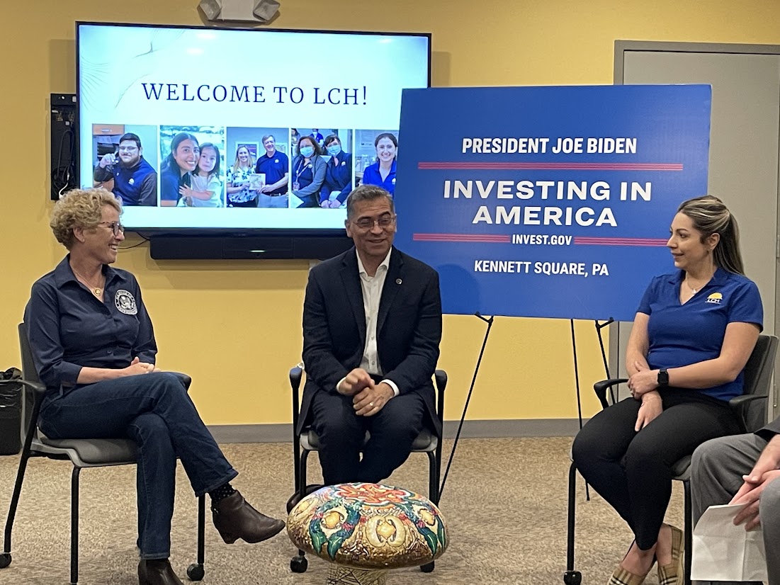 I celebrated #NationalNursesWeek with a visit to @Lch4Health in Kennett Square with @HHSGov Secretary Xavier Becerra. We toured the facility and attended a listening session with nurses, staff, and administrators on the Inflation Reduction Act and its many cost-saving provisions.