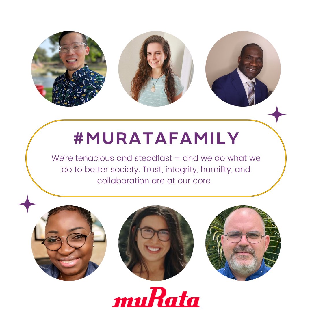 We’re tenacious and steadfast – and we do what we do to better society. Trust, integrity, humility, and collaboration are at our core. Be an Innovator - join the #MurataFamily! Visit our Careers page: jobs.murata.com #iwork4murata #workhere #whoyouworkwithmatters