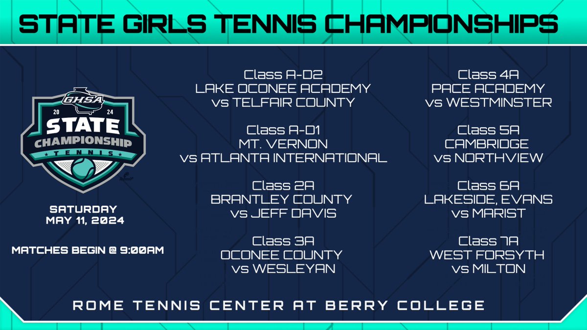 State Tennis Championships | 🎾 🏆 @RomeTennisCtrBC - @WilsonTennis 🎟️ Tickets @GoFanHS ⏱️ Match Times (Girls @ 9am - Boys @ 1pm)