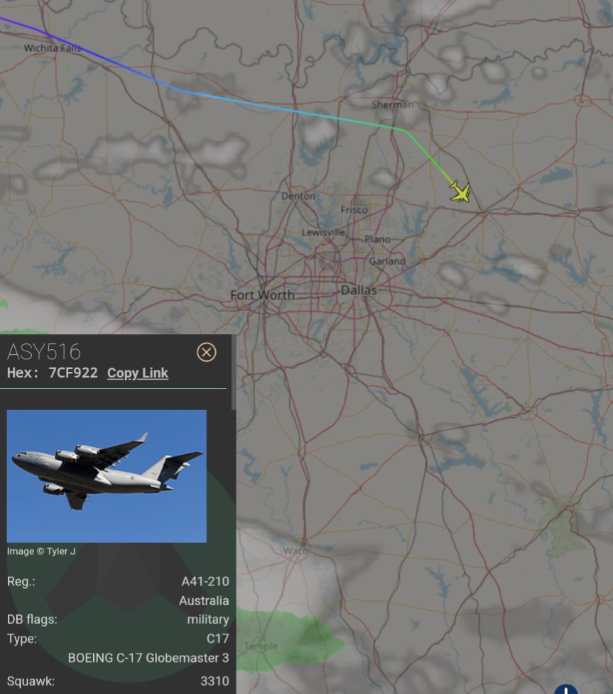 Um, does anyone know of any Australian programs happening in Greenville? 

RAAF C-17 coming in over there. 

RA41-210 #7CF922 as ' ASY516 '