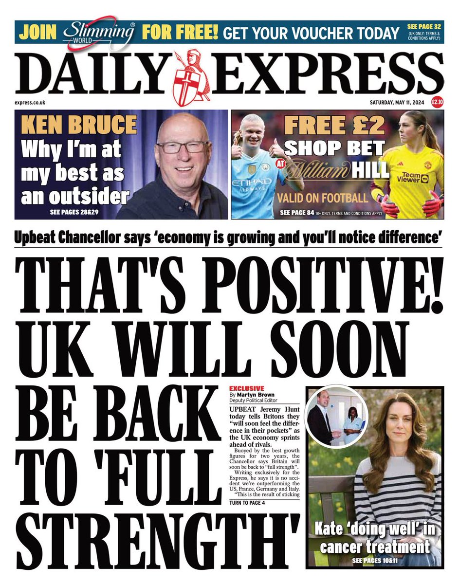 Tomorrow’s @Daily_Express Chancellor @Jeremy_Hunt tells Britons they “will soon see the difference in their pocket” as the UK economy sprints ahead of rivals 🇬🇧 #tomorrowspaperstoday