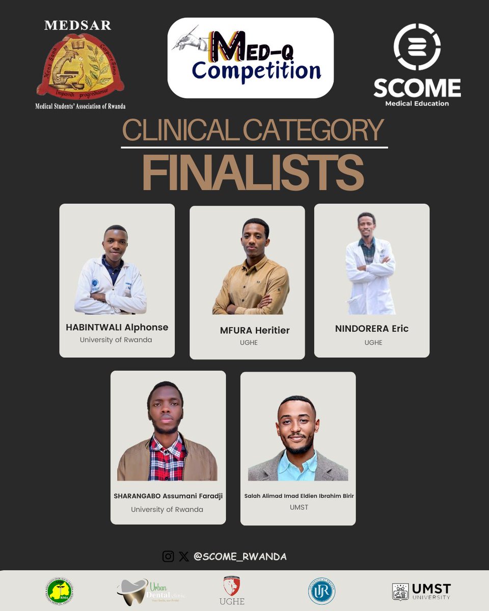 SCOME Rwanda (@scome_rwanda) on Twitter photo #MED_QFinalPhase
Meet the clinical category contenders for the MED-Q Final Phase! Tomorrow, May 11th, <a href="/ughe_org/">University of Global Health Equity</a>, they'll showcase their skills, knowledge, and determination. Get ready to witness greatness! #MED_QFinalPhase
Meet the clinical category contenders for the MED-Q Final Phase! Tomorrow, May 11th, <a href="/ughe_org/">University of Global Health Equity</a>, they'll showcase their skills, knowledge, and determination. Get ready to witness greatness!