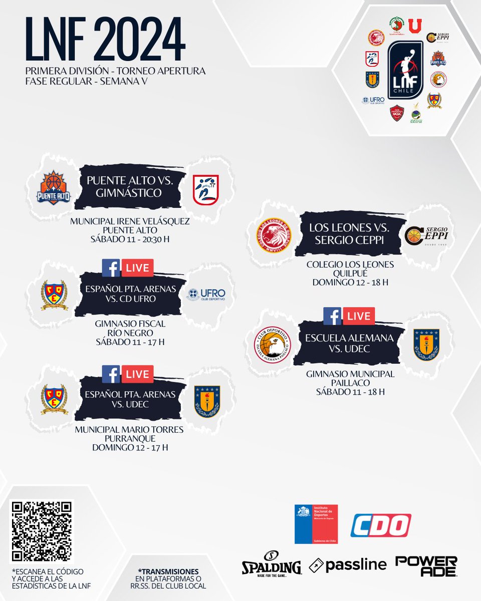 #LNF2024 | Tres juegos que darán emoción al inicio del finde 

🏀 Español Punta Arenas vs <a href="/UFrontera/">UFRO</a>
📺 facebook.com/deportivoespan…

🏀 Escuela Alemana vs <a href="/BasketUdeC/">Basket UdeC</a>
📺 facebook.com/profile.php?id…

🏀 <a href="/puentealtocd/">Puente Alto C.D</a> vs Gimnástico 
📊 febachile.cl

#LigaNacionalFemenina | #LNF