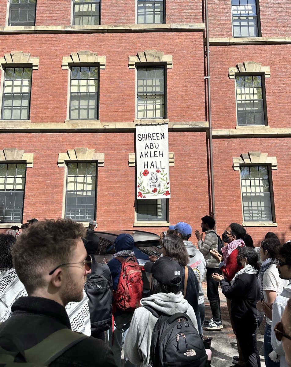 BREAKING: After Harvard admin suspended students for protesting against genocide, students renamed buildings after Sidra Hassouna, Hind Rajab, and Shireen Abu Akleh. WE WILL HONOR ALL OUR MARTYRS❤️‍🔥🇵🇸