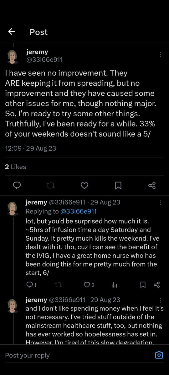 I now believe this post is m3dical mizinfo. IVIG therapy gave cover for my  'autoimmune disease' to progress in the form of the continued deterioration of my nerves. This is not m3dical 411/advice. Nothing I post is. I am absolutely a fbr.