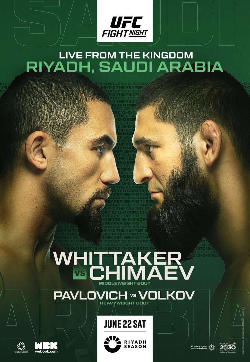 Póster oficial de UFC Fight Night: Whittaker vs. Chimaev. ¡Una gran prueba para Khamzat! #UFCSaudiArabia