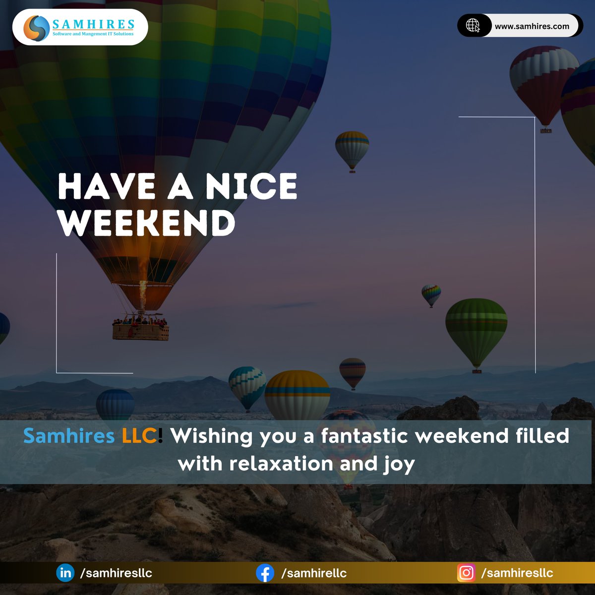Happy 𝐰𝐞𝐞𝐤𝐞𝐧𝐝 from Samhires LLC! Wishing you a relaxing and enjoyable time ahead. 
#WeekendVibes #SamhiresLLC #Relaxation