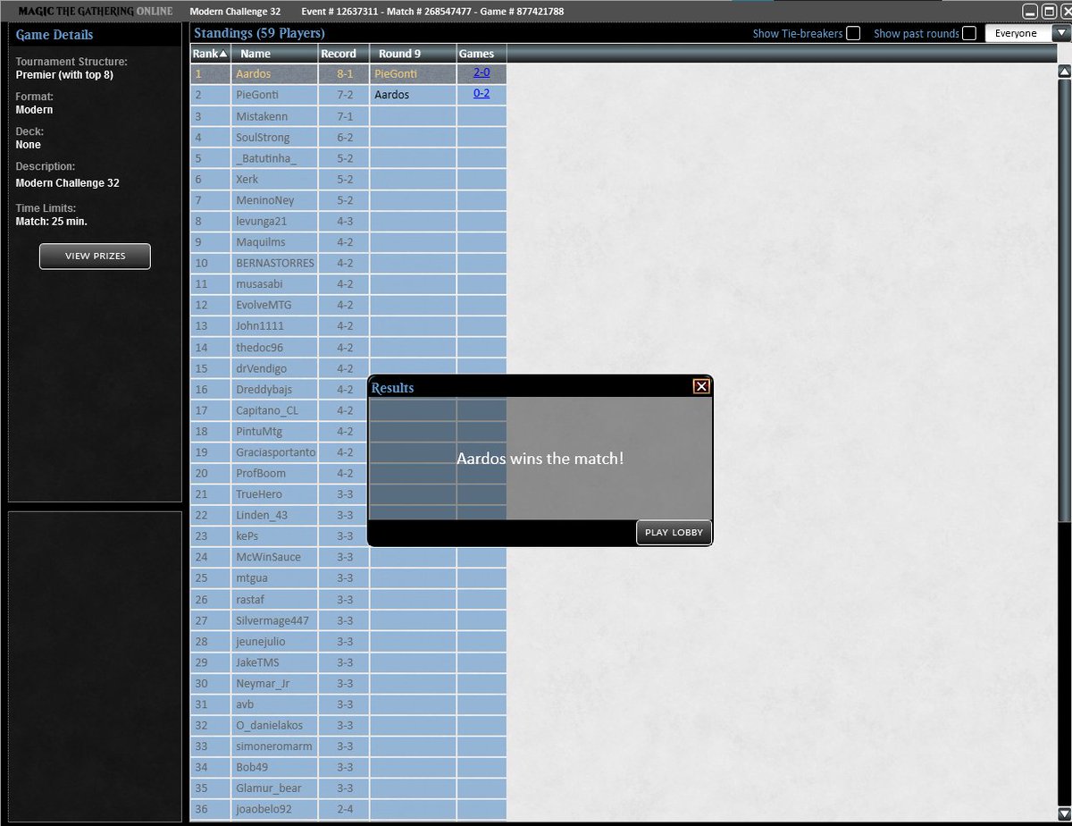 BigBossAardos's tweet image. Won Modern challenge with Esper Goryo, deck is still blast to play! Another trophy for #teamKCT (@Xerk_MTGO  and @WrzoBuMTGO) all thanks to #hardtesting. 😄🏆😄😄 MUs in the comments