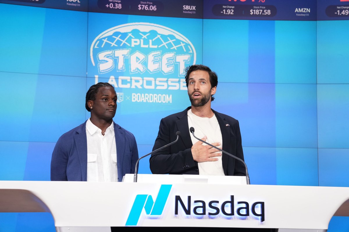 naklemore's tweet photo. Rang the bell to close the markets 📈📈 @Nasdaq @PremierLacrosse 

Street Lacrosse tomorrow 
NYC stand up!!! 🎟️ https://t.co/W0pM92mX5B