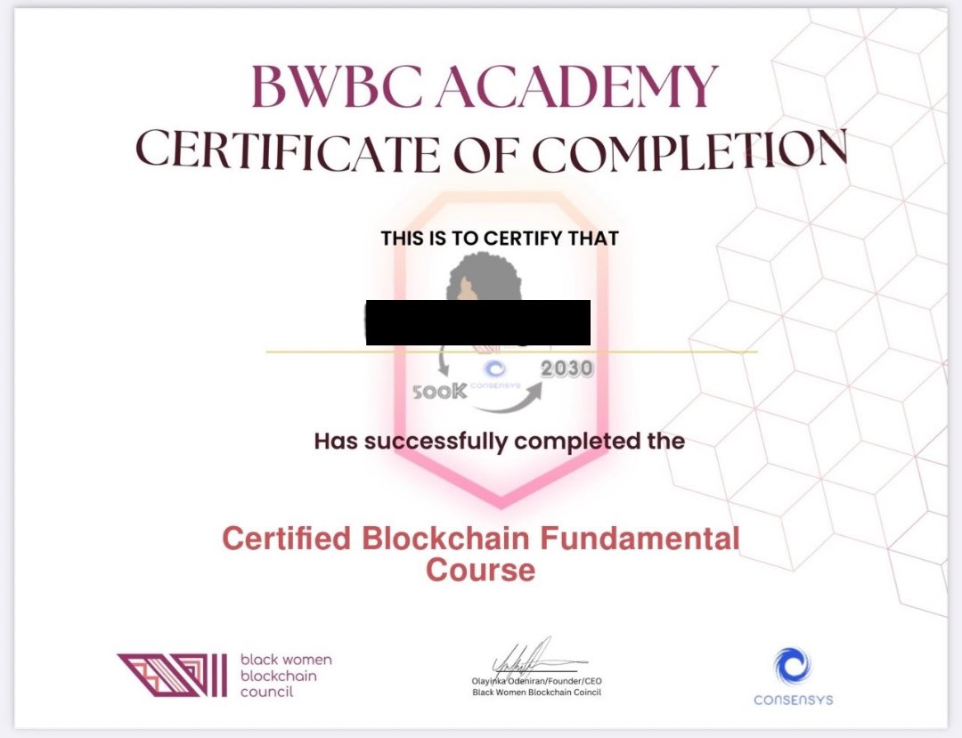 Queen1Crypto's tweet image. I did it! 🙌🏻👩🏼‍🎓👩🏼‍💻#certified @Consensys 

Thank you for the awesome course &amp;amp; support @bwblockchain, and for this opportunity @ShibWomen 💪🏻

Next up…Developer Certification. LFG!
#BlockchainAcademy