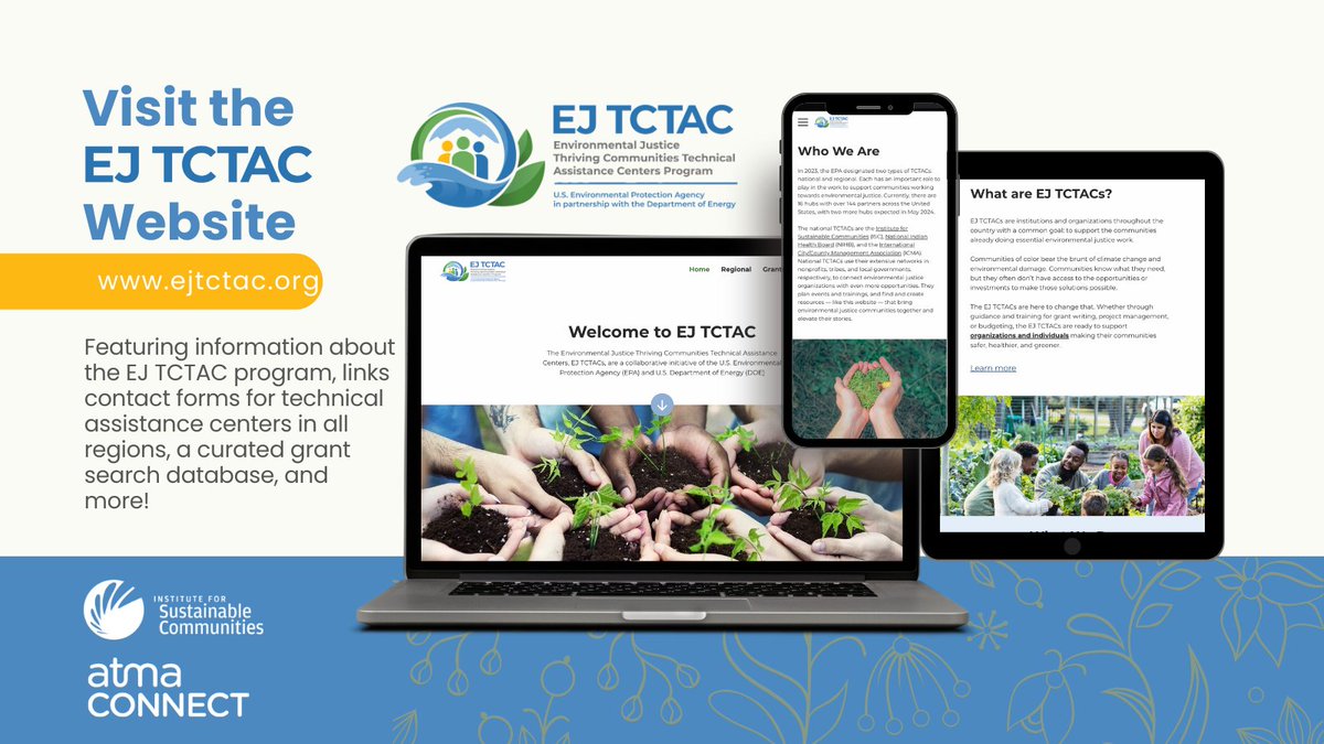 BlacksInGreen's tweet photo. As Region 5 #TCTAC, we are excited to share the new #EJTCTAC website! Check it out for links to contact forms for technical assistance centers, a curated #grants search database, and more. https://t.co/QOAhJGQPon #environmentaljustice #EJ https://t.co/6zvJfpupJM