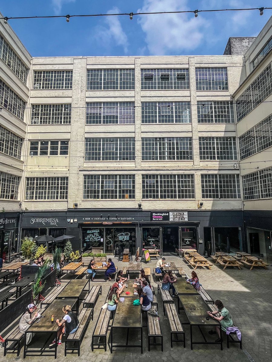 The Courtyard earlier this afternoon ☀️ Note the sign outside the @mockbirdcinema - @flatpack is now on!! #Birminghamuk