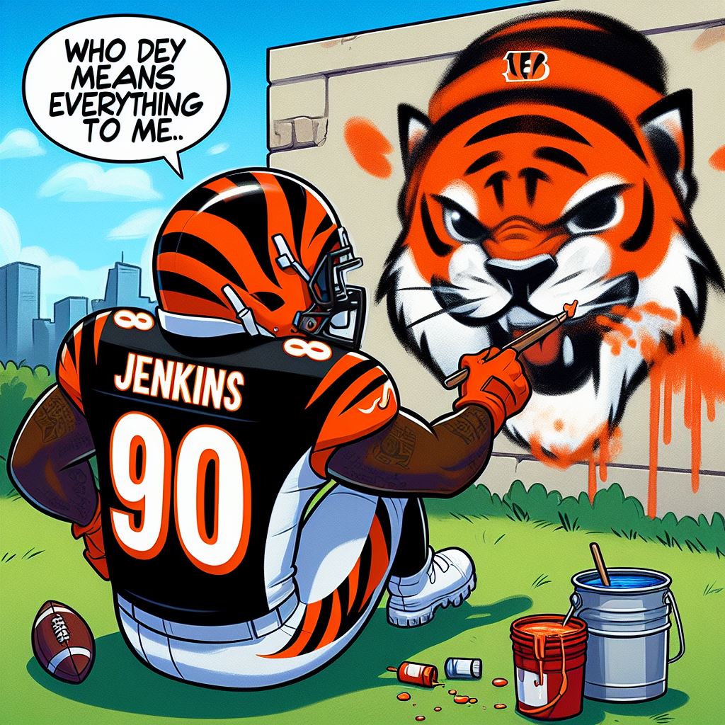 Our Man, Kris Jenkins todey after the Bengals Rookies Mini Camp said to the media that.......

'WHO DEY MEANS EVERYTHING TO ME!'

I am going to LOVE having Kris as part of this Team! This Bengals Fan can't wait to see you in your STRIPES, @KrisJenkinsJr1  #Bengals #RuleTheJungle