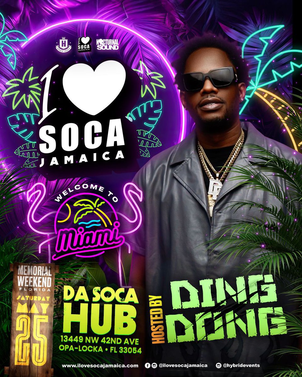 MIAMI Ketch eh bounce 🔉🎶

Ravers <a href="/DingDongRavers/">Ding Dong</a> 🇯🇲 will be in DA SOCA HUB and HOSTING🎉

<a href="/ilovesocaja/">ilovesocaja</a> 
Memorial Weekend 
Saturday, May 25, 2024
9pm - 2am 

TICKETS NOW AVAILABLE HERE: ticketgateway.com/i-love-soca-ja…. Click link in our bio 👌

#iLoveSocaJamaica
#MemorialWeekend