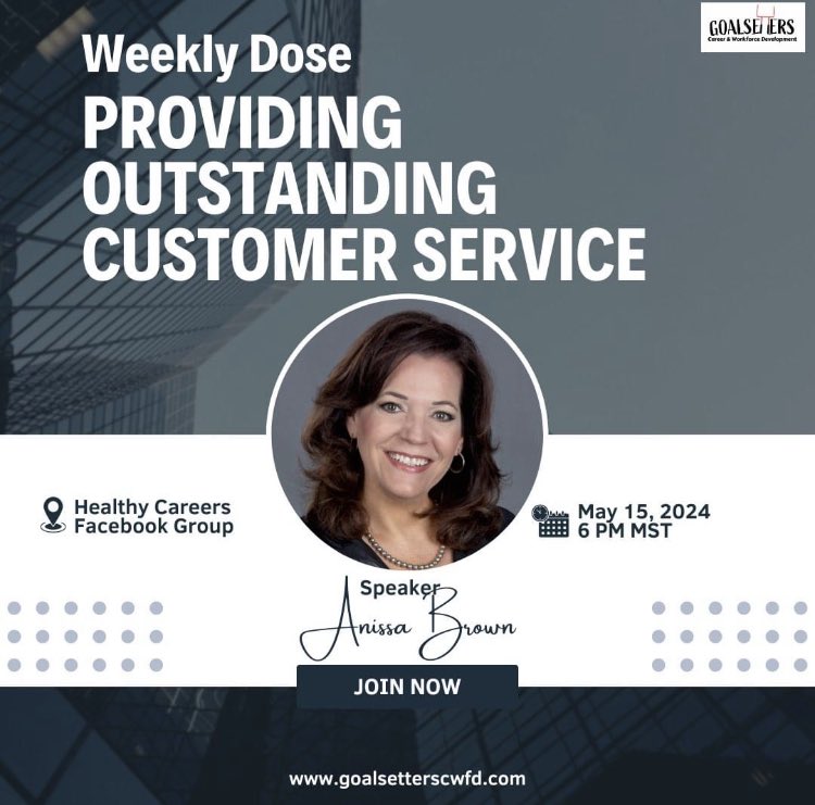 Join us for the Weekly Dose May 15th in the Healthy Careers Facebook Group! Click the link to tune In: facebook.com/groups/2834594… #careercoach #businesscoach #hradvisor #resumeservices #goalsetterscwfd #weeklydose #customerservice