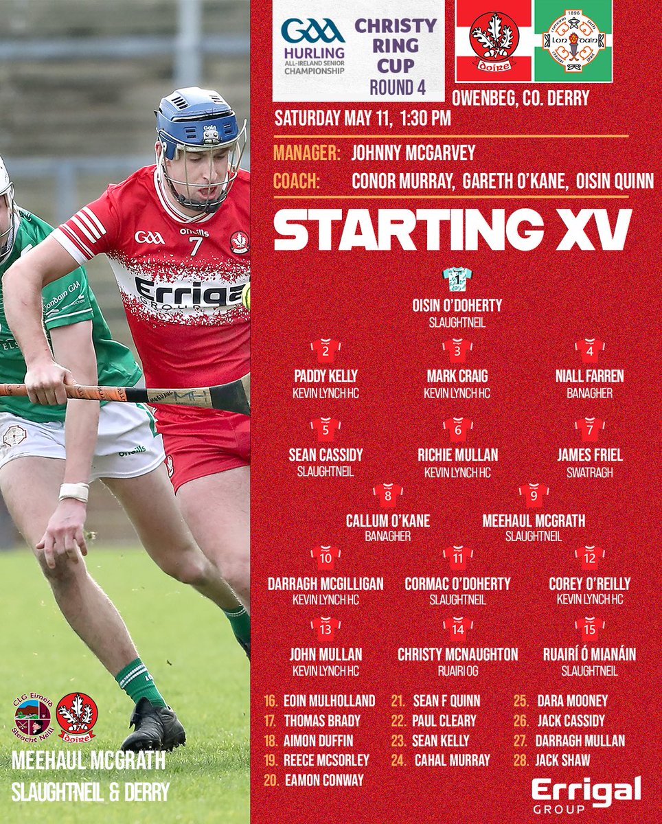 ⚾️🇦🇹 𝗧𝗘𝗔𝗠 𝗡𝗘𝗪𝗦

The Derry team for tomorrow’s Christy Ring Round 4 fixture vs. London.

📸 Margaret McLaughlin