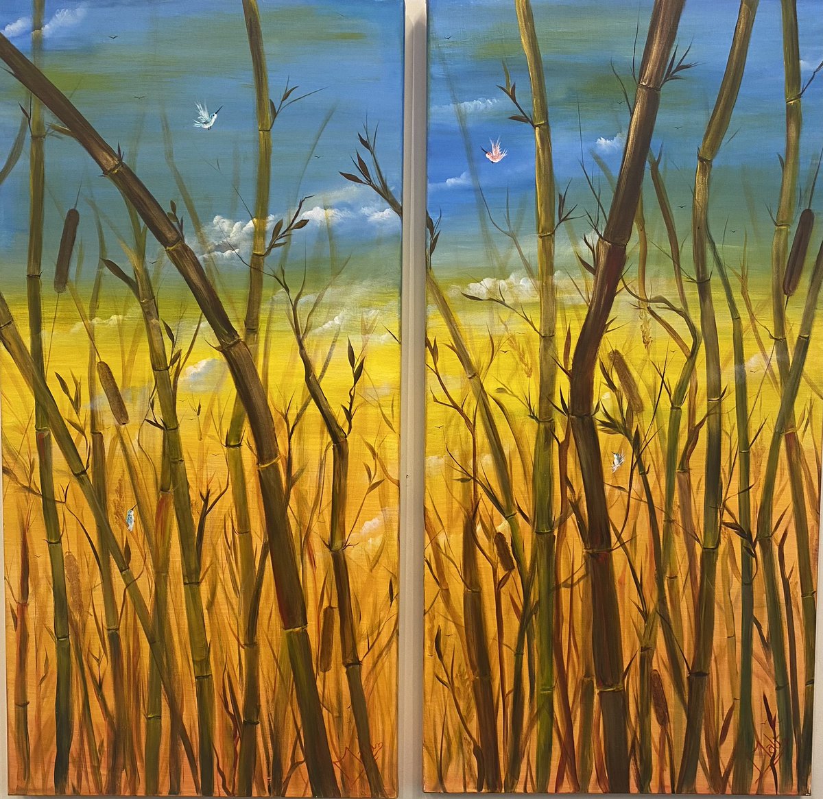 Bamboo Farm , Two-panel Set
#acrylicpaintings 
#artist Mali Mirzaei
Available at 1026 Oak Street, Suite 102 Clayton, Ca.
jorfineartgallery.com

#art #giftideas #jorfineartgallery #claytonca #bayarea #eastbayart #mothersdaygiftideas