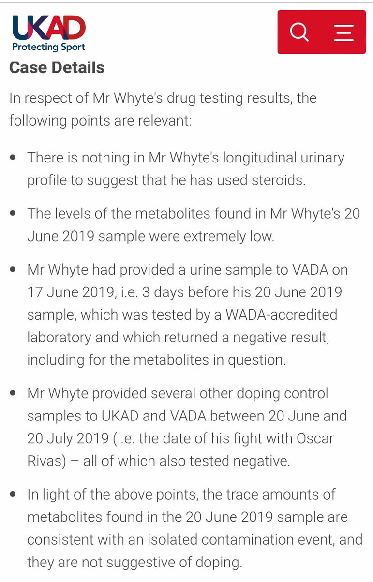 Dillian Whyte is one of the few I’ve seen get cleared. He even got ukad to admit is was an isolated case of contamination‼️🥊
