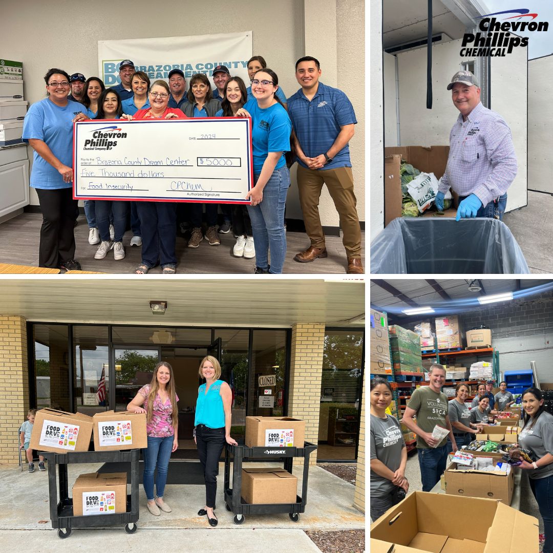 For #NationalVolunteerWeek #CPChem supported orgs working to eradicate food insecurity. Sweeny employees volunteered at Brazoria Co Dream Center & @GMZ_EdDev. SCO employees donated 100 lbs of food to Columbia Methodist Church and topped the week with a $5,000 donation.