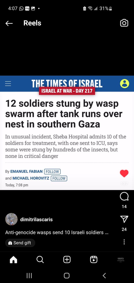 'Wasps are Khhhamas!'

#Israel
#Palestine
#CeasefireNOW
#FreePalestine
#DonateToUnrwa
#SanctionIsraelNow
#SanctionIsrael
#EndIsraeliImpunity
#EndIsraeliOccupation
#EndIsraeliApartheid
#EndIsraeliWarCrimes