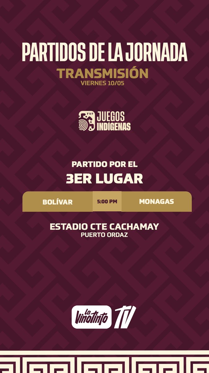 Continúa la fase final de la 2.ª edición de los ᎫႮᎬᏀϴՏ ᏆΝᎠᏆ́ᏀᎬΝᎪՏ 🏹🙌 Partido por el 3er lugar: Bolívar 🆚 Monagas No te lo pierda a través de La Vinotinto TV📹: youtube.com/live/RRJ5ePsVx…