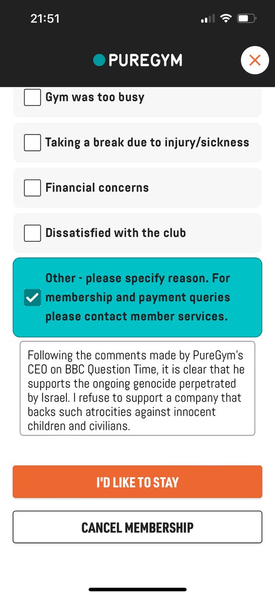 My money will not support a genocide. #BoycottPureGym