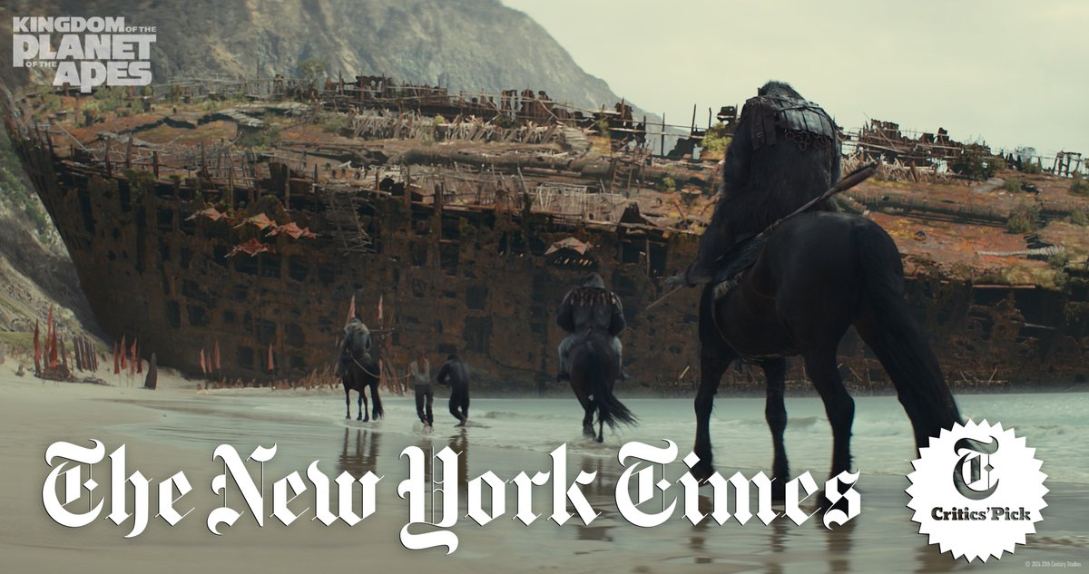 #KingdomOfThePlanetOfTheApes is a New York Times Critics’ Pick. Experience the film now playing in all theaters. Get tickets: fandango.com/PlanetoftheApes