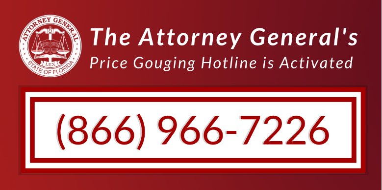 I have activated Florida’s Price Gouging Hotline for consumers in areas under a state of emergency for the North Florida tornadoes to report allegations of extreme price increases on essential commodities.  If you suspect price gouging, call 1 (866) 9NO-SCAM or visit…