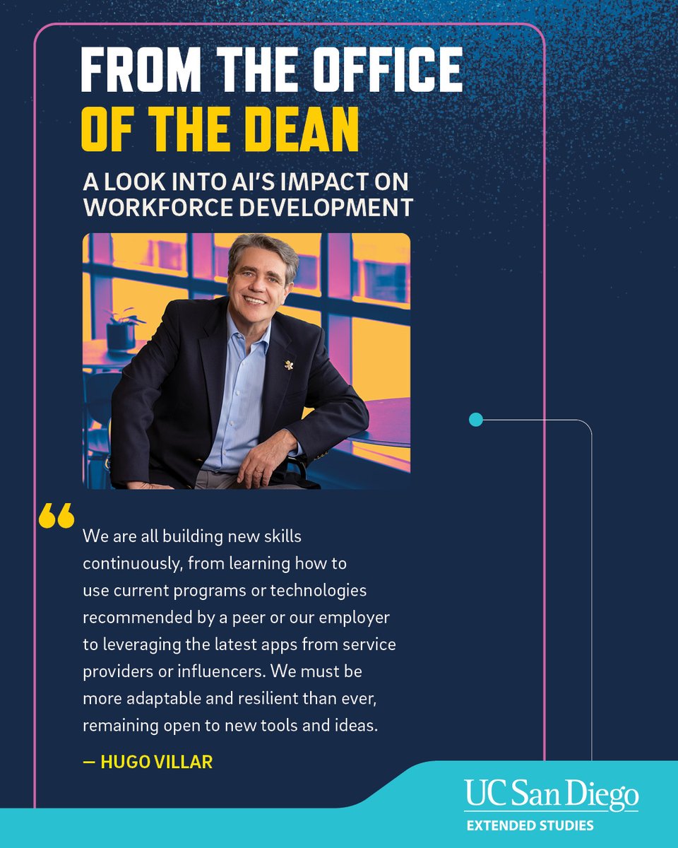 Dean Hugo Villar reminds us of the importance of #adaptability in today’s fast-paced world. Stay ahead of the curve and dive into insights on workforce development and job trends in our latest blog to learn more >> go.ucsd.edu/4aWHsJg #UCSD #UCSDExtendedStudies #Workforce