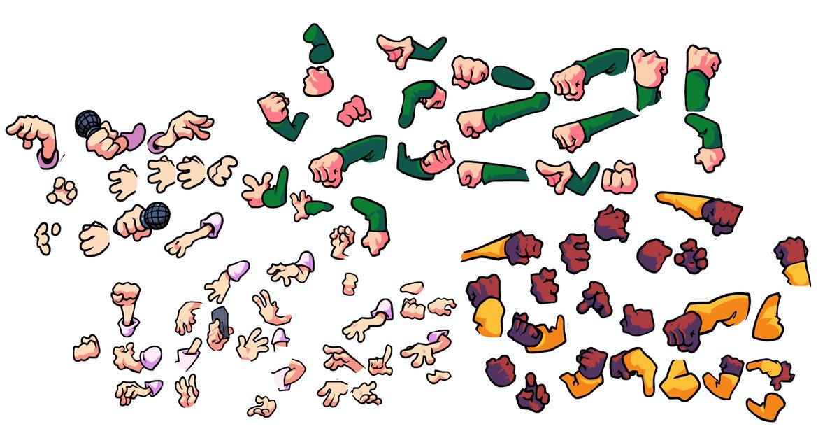 Llammert_'s tweet image. fnf hand collection i made for myself so i could use it as easy reference

postin it here if yall ever need somethin like this 🙏

might make an updated version later with more hands