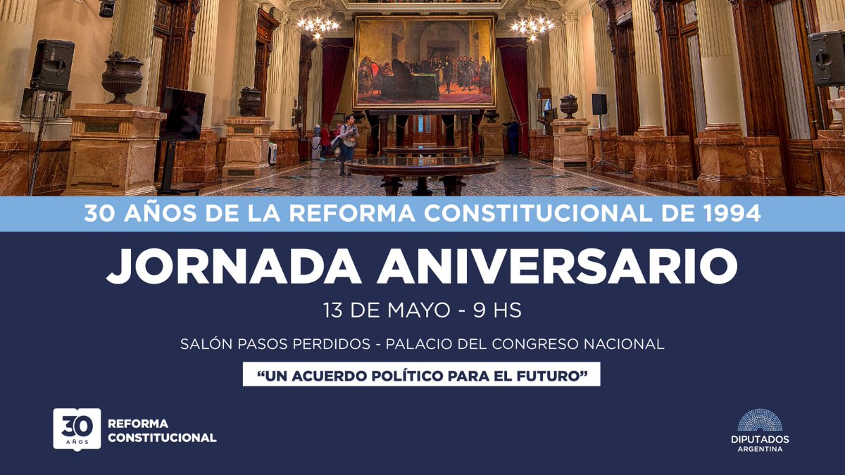 🏛️| JORNADA ANIVERSARIO A 30 años de la Reforma Constitucional de 1994, la HCDN llevará a cabo un evento con invitados especiales. Te invitamos a suscribirte a nuestro canal de Youtube y seguir la transmisión en vivo. 👉 bit.ly/3UzxGWx #LibertadYDemocracia