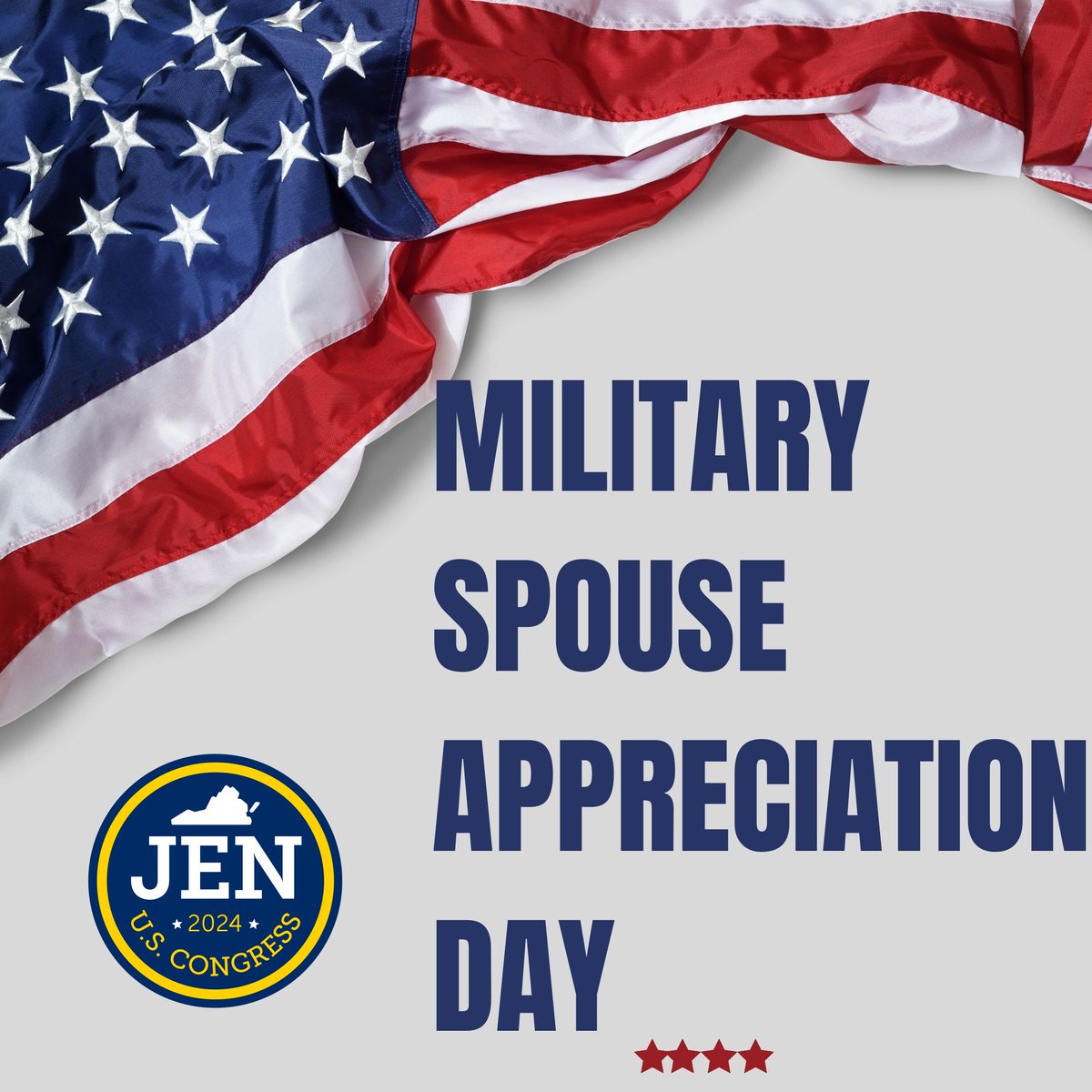 Today is Military Spouse Appreciation Day! Having been a military spouse for 20 years, I’m honored to be a voice for improved employment resources, increased childcare, and better quality of life for military families! Thank you to ALL military spouses!