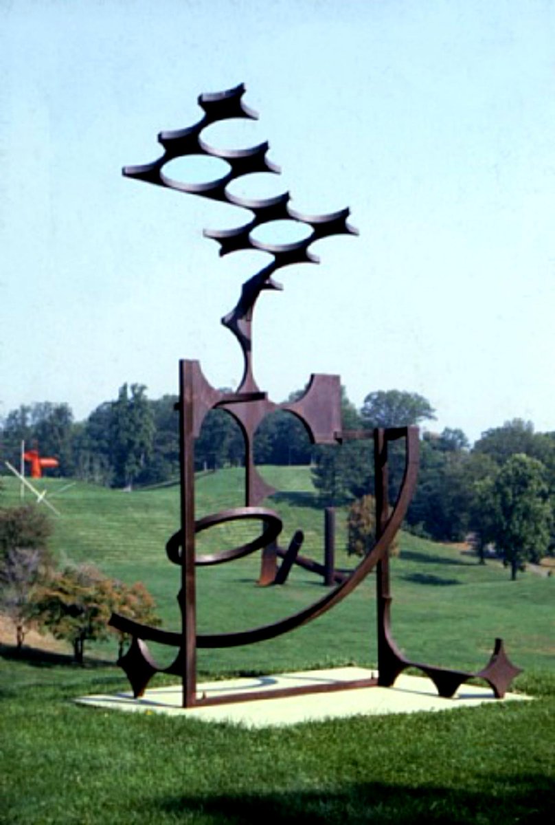 Artist Isaac Witkin was #BornOnThisDay in 1936. Enjoy this archival view of his weathering streel sculpture 'Kumo' (1971) at Storm King. 📷 Storm King Archives