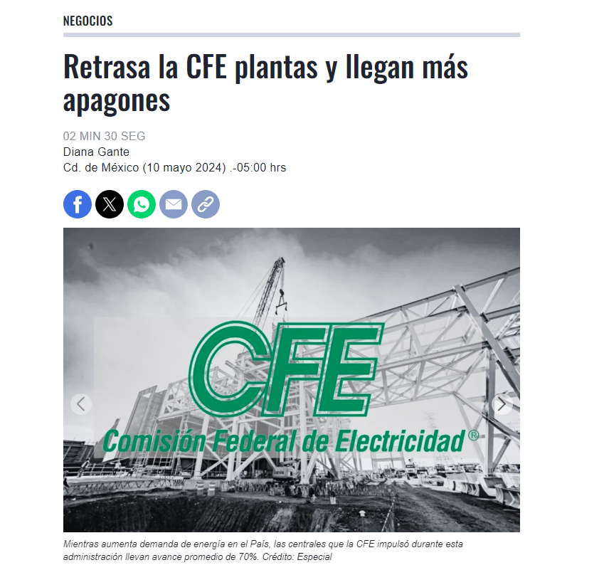 Mi opinión en @Reforma: Con la demanda de electricidad creciendo 3% por año, entonces la capacidad instalada debió crecer ~17,000 MW en este sexenio. Pero @CFEmx está construyendo solamente ~7,000 MW. Tarde e insuficiente. Gracias, @DianaGante por el espacio.