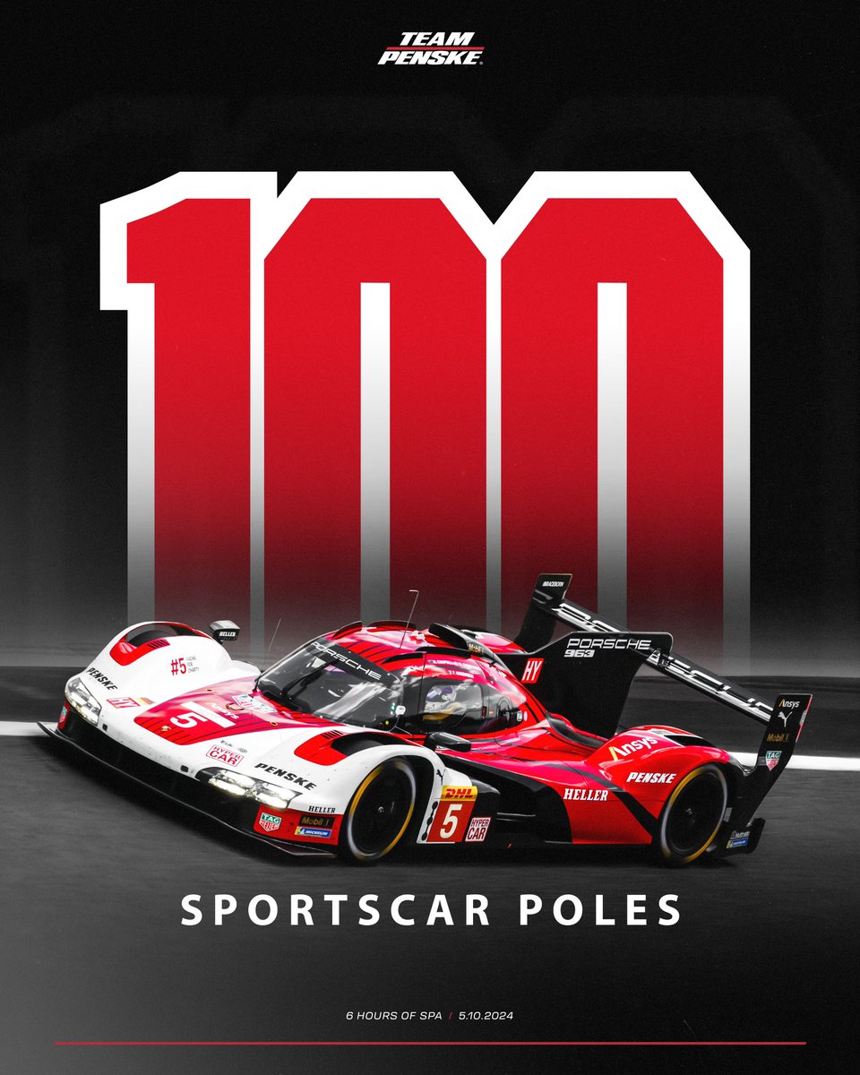 Celebrating 100. Congratulations to the No. 5 of @mattcampbell22_, @ChristensenMK and @FredMako1 for earning Team Penske’s 100th sportscar pole position following WEC qualifying today at @circuitspa.