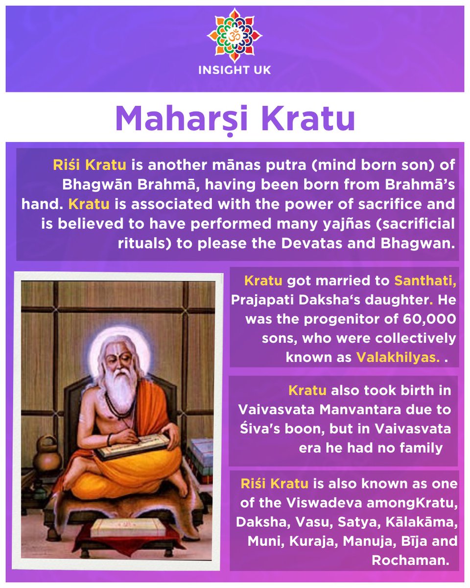 As part of our decolonising Hindu history push, INSIGHT UK is raising awareness of the great Riṣis and their contributions to Bhārat (India) and the world.

Kratu Rishi was one of the seven Mahariṣi mentioned in Mahābhārata as being a Prajāpati in the Svāyambhuva Manvantara (a…