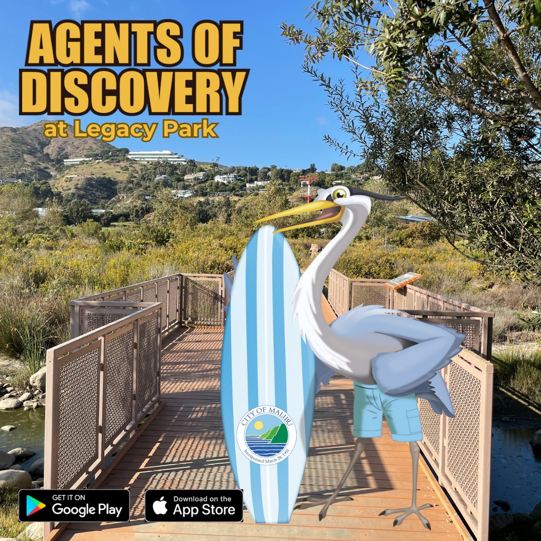 🔎MISSION ACCEPTED – Visit Legacy Park to follow the Malibu Great Blue Heron in the Agents of Discovery app to uncover the mysteries of science and nature, and earn a badge for completing your mission. #agentsofdiscovery #legacypark #malibu
