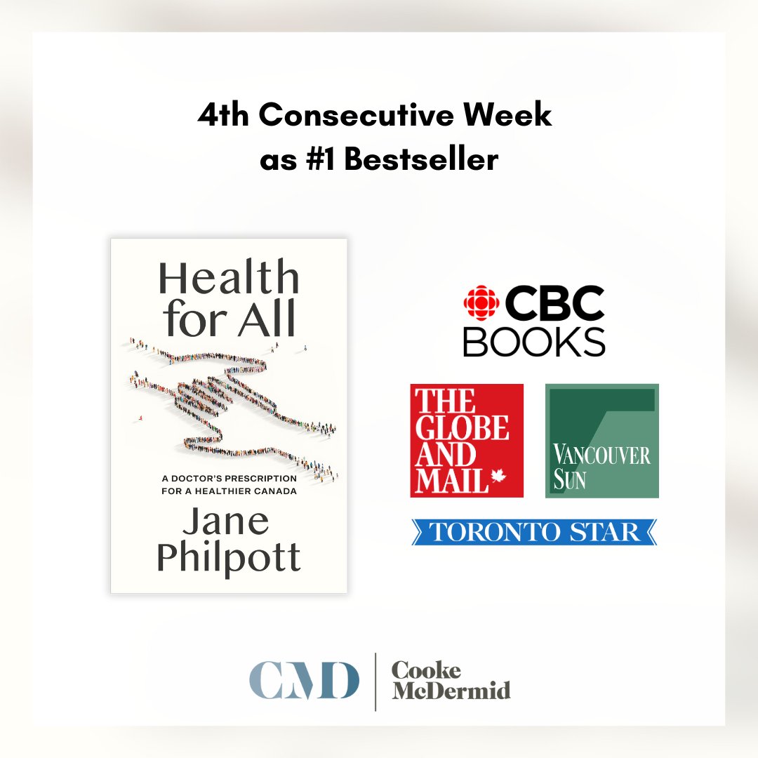 Congratulations to Jane Philpott on her FOURTH (!) week on multiple national bestseller lists with HEALTH FOR ALL!