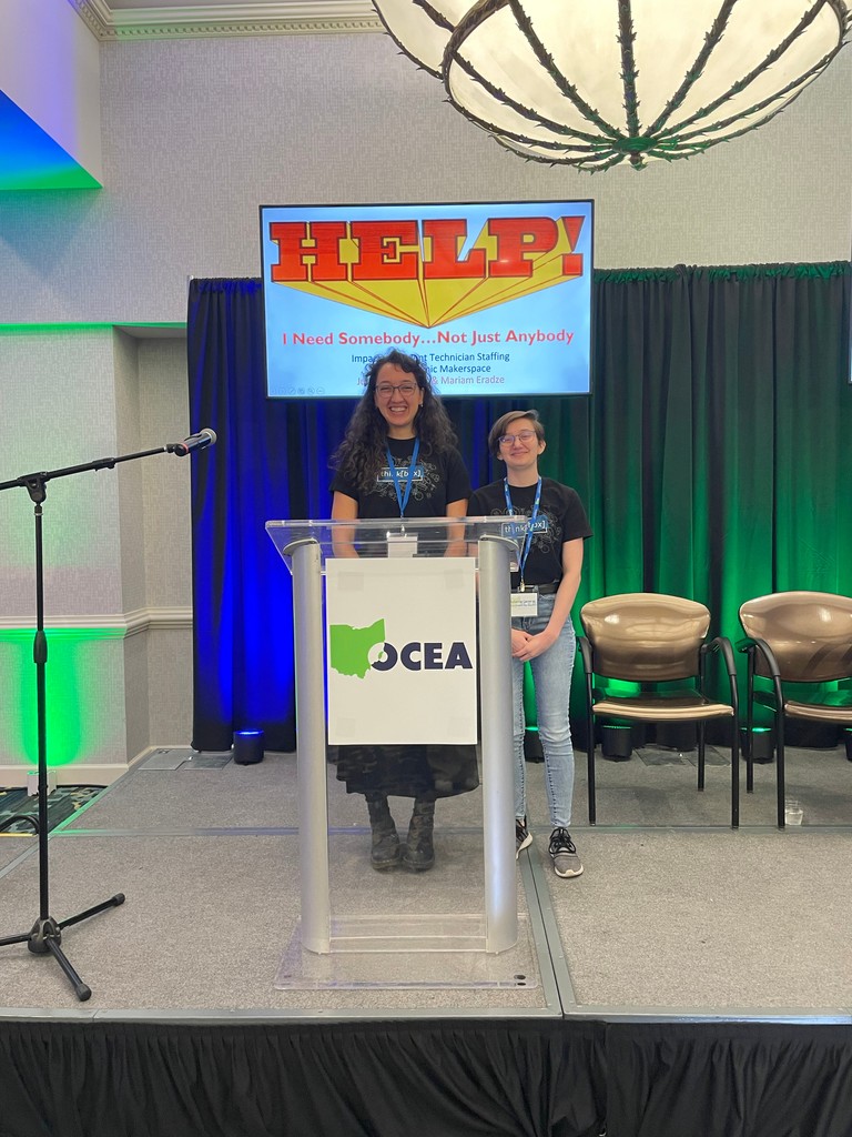 Shout out to Julianna Carreras and Maria Eradze, think[box]'s amazing student technicians, for representing think[box] at the 2024 OCEA conference and presenting on our student technician staffing model. To read the full paper on this topic check out ijamm.pubpub.org/pub/qsyd7xhm