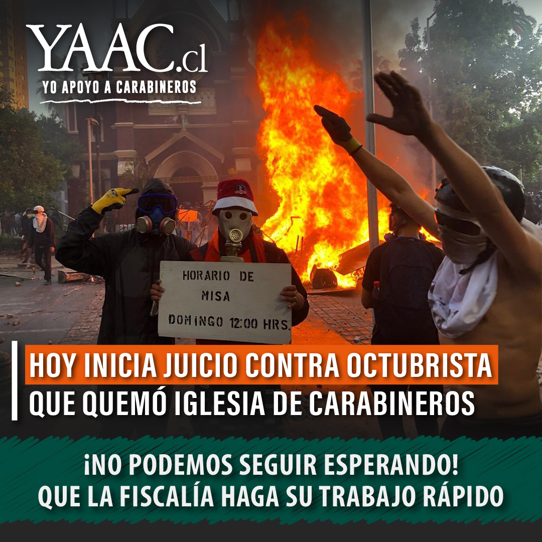 Es urgente que el @pjud y la @FiscaliadeChile enjuicie rápido a los octubristas que quemaron Chile.  Suma tu voz en yaac.cl #YoApoyoACarabineros