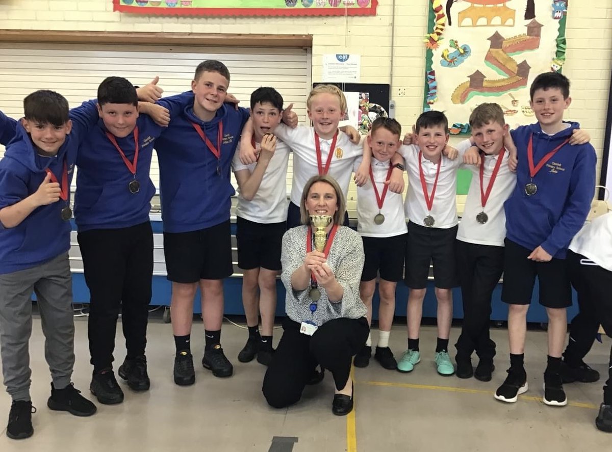 Clerkhillschool's tweet photo. 🥇Cluster Football Champions!🥇
Our P6 & P7 Cluster ⚽️ Champions celebrating having been presented with their trophy and winners' medals. Well done to them and their manager, Mrs MacIntosh on a very successful cluster school tournament.
#reachup
#clusterchampion https://t.co/sajEGAQxg4
