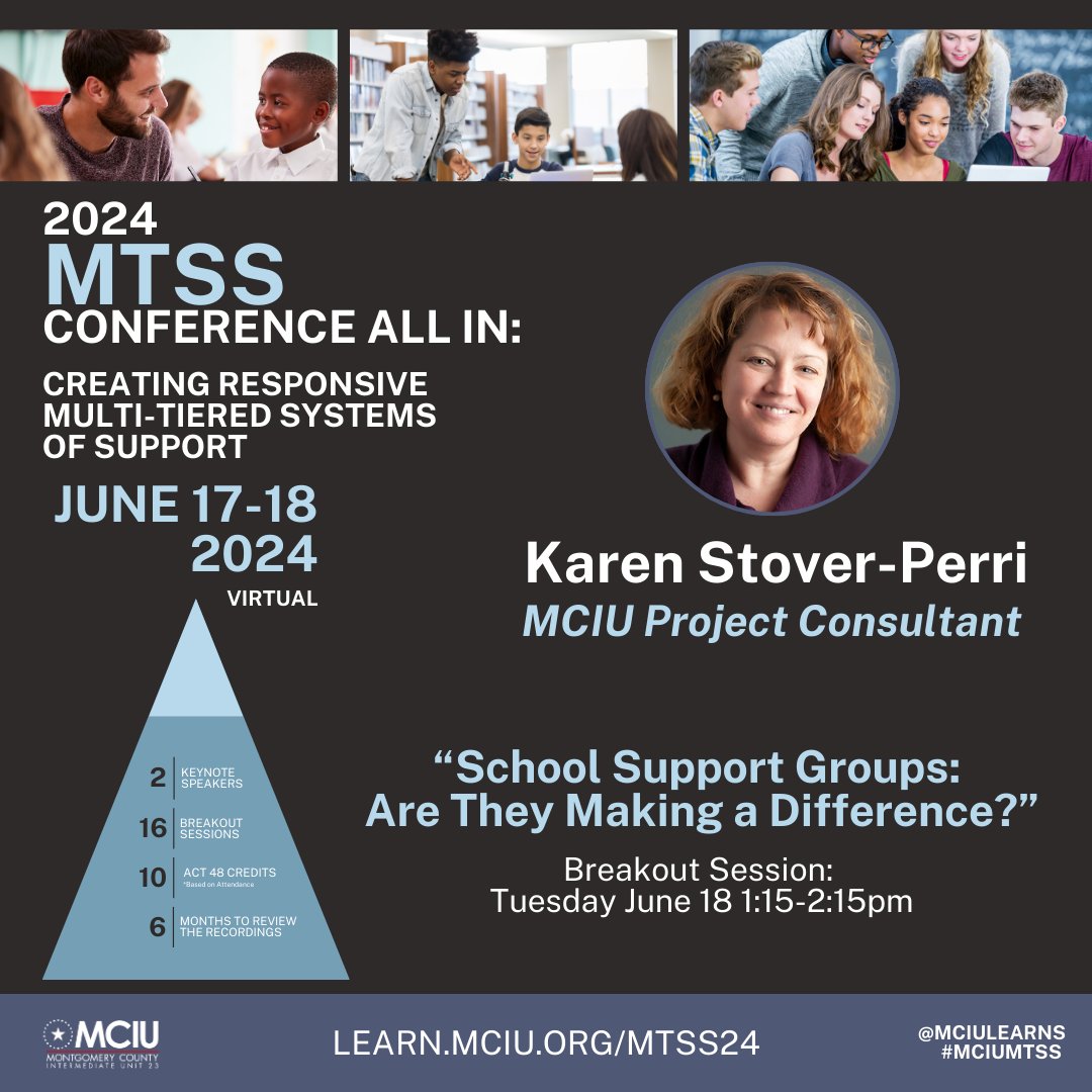 Are school support groups making a difference? 

Read the full post, learn.mciu.org/school-support… 

Karen Stover-Perri is presenting "Student Support Groups: Are They Making a Difference?" at #MCIUMTSS 2024. 

For more information visit,
learn.mciu.org/mtss24