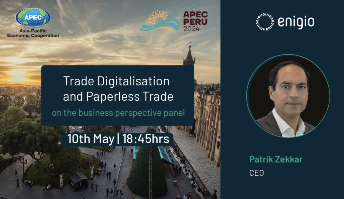#XDC Enigio’s CEO Patrik Zekkar is speaking at the Digital Week of APEC Peru 2024 at 'The Business Perspective' panel about Trade Digitalisation and Paperless Trade. It will take place this Friday 10th of May. #XDCNetwork #Enigio #traceoriginal #DigitalTrade #MLETR #ETDA