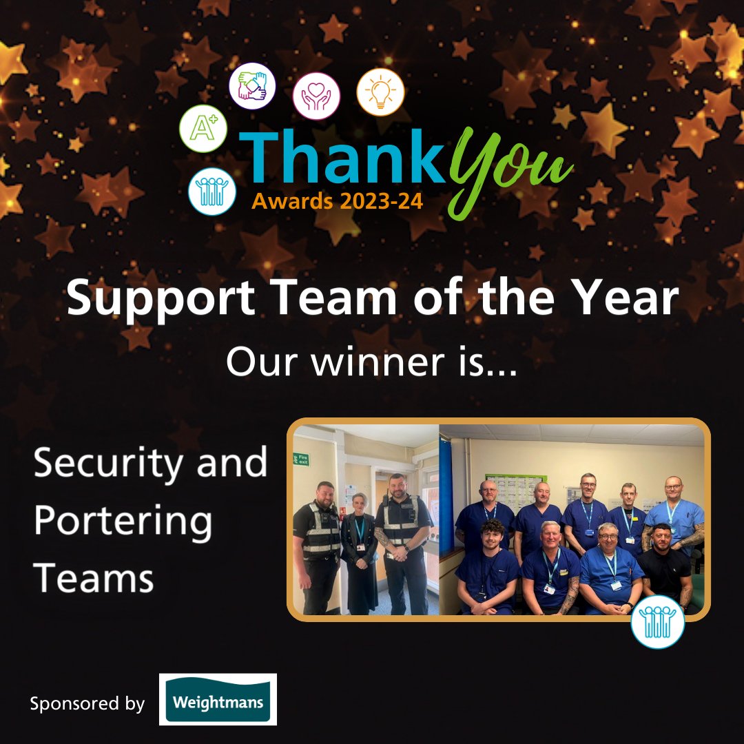 🌟 And now, let's shine a spotlight on our Support Team of the Year Award winner... Security and Portering Teams! Their unwavering dedication and commitment to our Trust's mission set them apart. Congratulations on this well-deserved recognition! #ThankYouWHH